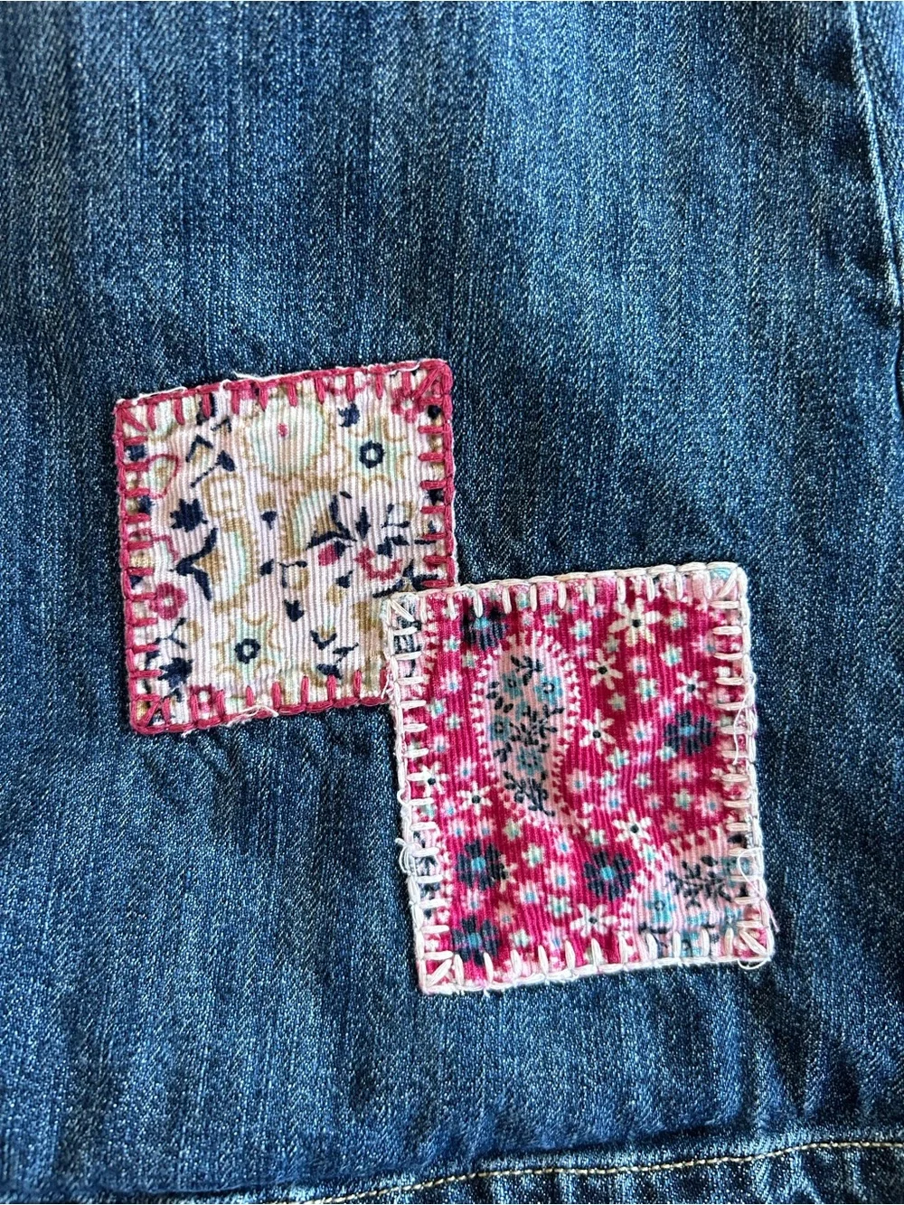 Vintage GAP Toddler Denim Dress with Pink Embroidered Patches